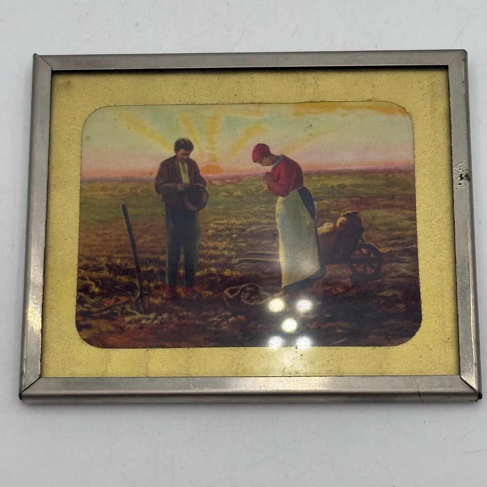 Vintage The Angelus Jean-Francois Millet Framed Lithograph Print Small 3.5x4.5